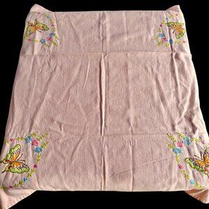 Pink Peach Hand Embroidered Butterfly Table Topper Tablecloth